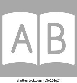 Handbook vector icon. Style is flat symbol, white color, rounded angles, silver background.