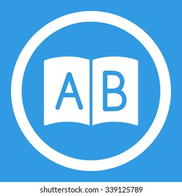 Handbook vector icon. Style is flat rounded symbol, white color, rounded angles, blue background.