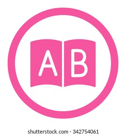 Handbook vector icon. Style is flat rounded symbol, pink color, rounded angles, white background.