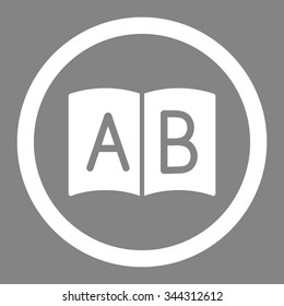Handbook vector icon. Style is flat rounded symbol, white color, rounded angles, gray background.