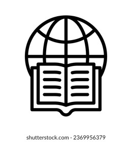 handbook with world globe depicting concept icon of global education