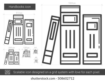Icono de línea vectorial de los manuales aislado en fondo blanco. Icono de línea de manual para infografía, sitio web o aplicación. Icono escalable diseñado en un sistema de cuadrícula.