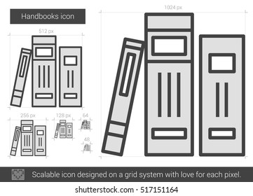 Handbooks vector line icon isolated on white background. Handbooks line icon for infographic, website or app. Scalable icon designed on a grid system.