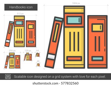 Handbooks vector line icon isolated on white background. Handbooks line icon for infographic, website or app. Scalable icon designed on a grid system.