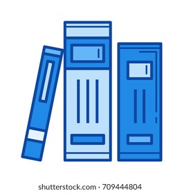 Ícone de linha de vetor Handbooks isolado no plano de fundo branco. Ícone de linha de manuais para infográfico, site ou aplicativo. Ícone azul projetado em um sistema de grade.