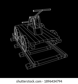 Handcar transportation. Draisine or rail vehicle. Wireframe low poly mesh vector illustration.