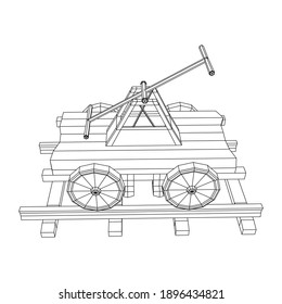 Handcar transportation. Draisine or rail vehicle. Wireframe low poly mesh vector illustration.