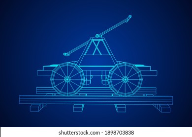 Handcar transportation. Draisine or rail vehicle. Wireframe low poly mesh vector illustration.