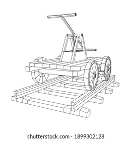 Handcar transportation. Draisine or rail vehicle. Wireframe low poly mesh vector illustration.