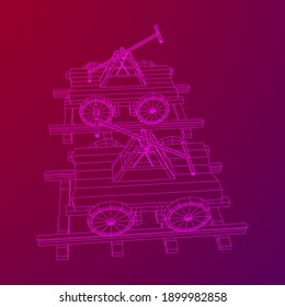 Handcar transportation. Draisine or rail vehicle. Wireframe low poly mesh vector illustration.