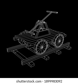 Handcar transportation. Draisine or rail vehicle. Wireframe low poly mesh vector illustration.