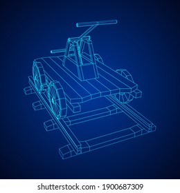Handcar transportation. Draisine or rail vehicle. Wireframe low poly mesh vector illustration.