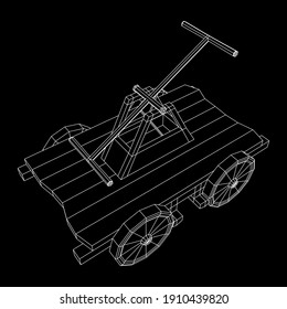 Handcar transportation. Draisine or rail vehicle. Wireframe low poly mesh vector illustration.