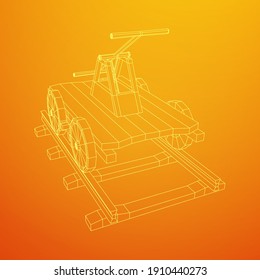 Handcar transportation. Draisine or rail vehicle. Wireframe low poly mesh vector illustration.