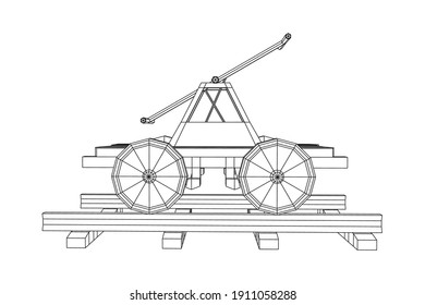 Handcar transportation. Draisine or rail vehicle. Wireframe low poly mesh vector illustration.