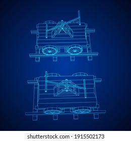 Handcar transportation. Draisine or rail vehicle. Wireframe low poly mesh vector illustration.