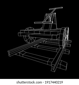 Handcar transportation. Draisine or rail vehicle. Wireframe low poly mesh vector illustration.