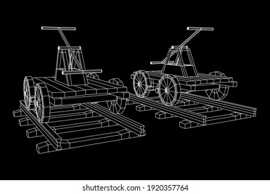 Handcar transportation. Draisine or rail vehicle. Wireframe low poly mesh vector illustration.