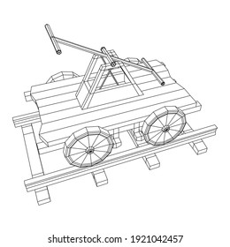 Handcar transportation. Draisine or rail vehicle. Wireframe low poly mesh vector illustration.