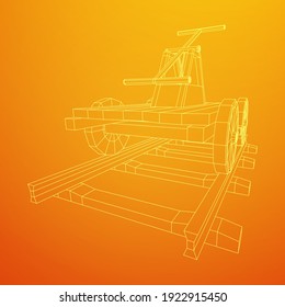 Handcar transportation. Draisine or rail vehicle. Wireframe low poly mesh vector illustration.
