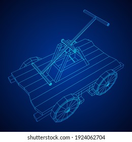 Handcar transportation. Draisine or rail vehicle. Wireframe low poly mesh vector illustration.