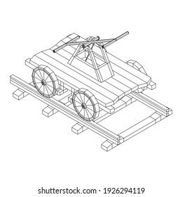 Handcar transportation. Draisine or rail vehicle. Wireframe low poly mesh vector illustration.