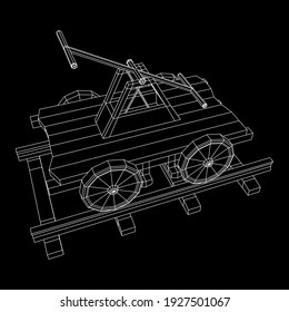Handcar transportation. Draisine or rail vehicle. Wireframe low poly mesh vector illustration.
