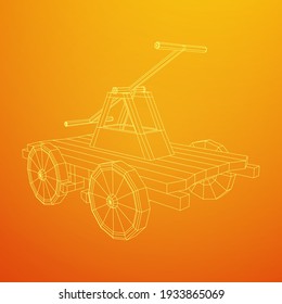 Handcar transportation. Draisine or rail vehicle. Wireframe low poly mesh vector illustration.