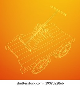 Handcar transportation. Draisine or rail vehicle. Wireframe low poly mesh vector illustration.