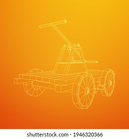 Handcar transportation. Draisine or rail vehicle. Wireframe low poly mesh vector illustration.