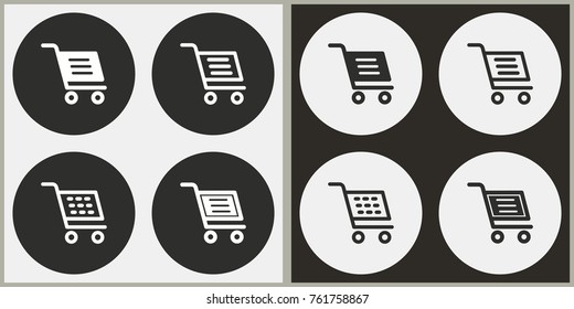 Handcart - black and white vector icons. Round buttons for graphic and web design.