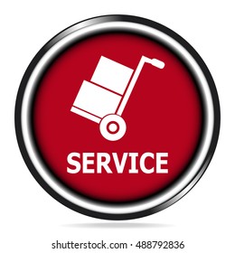 Handcart and box icon on red button, delivery service concept