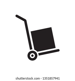 A handcart with a box vector icon  in modern  style. Black  image for your web - site design and mobile apps. Boxing vector illustration.