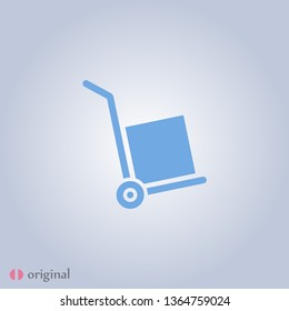 A handcart with a box vector icon  in modern  style. Black  image for your web - site design and mobile apps. Boxing vector illustration.