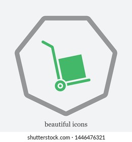 A handcart with a box vector icon in modern style. Black image for your web - site design and mobile apps. Boxing vector illustration.