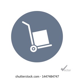 A handcart with a box vector icon in modern style. Black image for your web - site design and mobile apps. Boxing vector illustration.