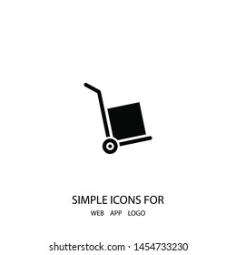A handcart with a box vector icon in modern style. Black image for your web - site design and mobile apps. Boxing vector illustration.