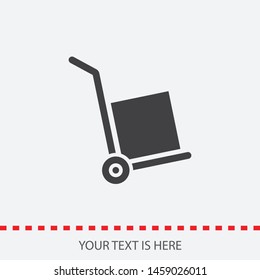 A handcart with a box vector icon in modern style. Black image for your web - site design and mobile apps. Boxing vector illustration. A sign of a handcart.