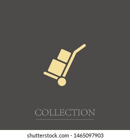 A handcart with a box vector icon in modern style. Black image for your web - site design and mobile apps. Boxing vector illustration. A sign of a handcart.