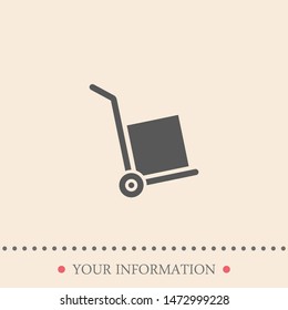 A handcart with a box vector icon in modern style. Black image for your web - site design and mobile apps. Boxing vector illustration. A sign of a handcart.