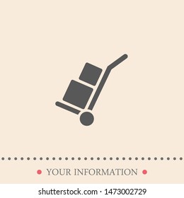 A handcart with a box vector icon in modern style. Black image for your web - site design and mobile apps. Boxing vector illustration. A sign of a handcart.
