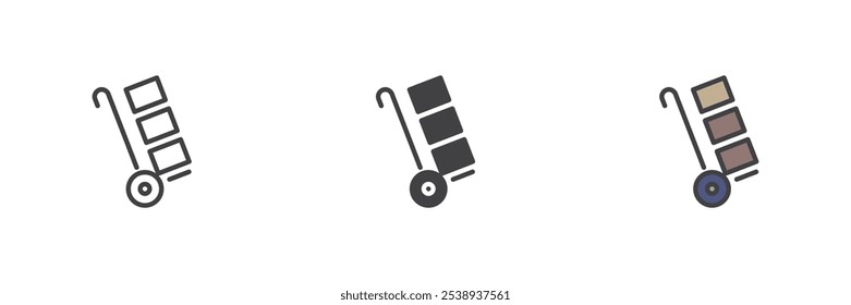 Handcart with boxes different style icon set. Line, glyph and filled outline colorful version, outline and filled vector sign. Delivery symbol, logo illustration. Vector graphics