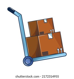 handcart with boxes icon isolated