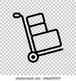 Handcart with boxes, moving packages, simple business icon. Black editable linear symbol on transparent background