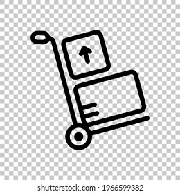 Handcart with boxes, moving packages, simple business icon. Black editable linear symbol on transparent background