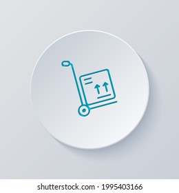 Handcart with boxes, moving packages, simple business icon. Cut circle with gray and blue layers. Paper style