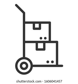 Handcart with boxes outline vector icon isolated on white background. Delivery stock vector illustration for web, mobile app and ui design.