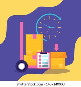 handcart clock box fast delivery business vector illustration