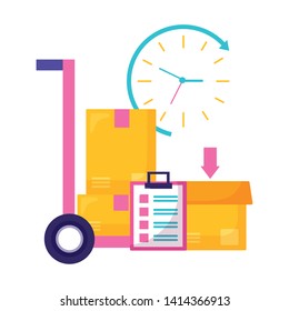 handcart clock box fast delivery business vector illustration