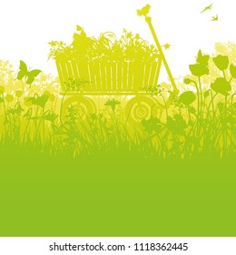 Handcart in high dense grass